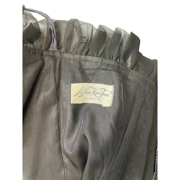 Strapless Black & Silver Damask Ruffled Hem Cocktail Dress Vintage Prom HOCO - Picture 7 of 11